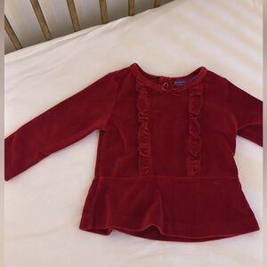 Vintage Y2K velvet holiday longsleeve blouse with ruffle and bow